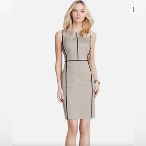 ANN TAYLOR DRESS Linen Panel Sheath Dress Career Cocktail Piped